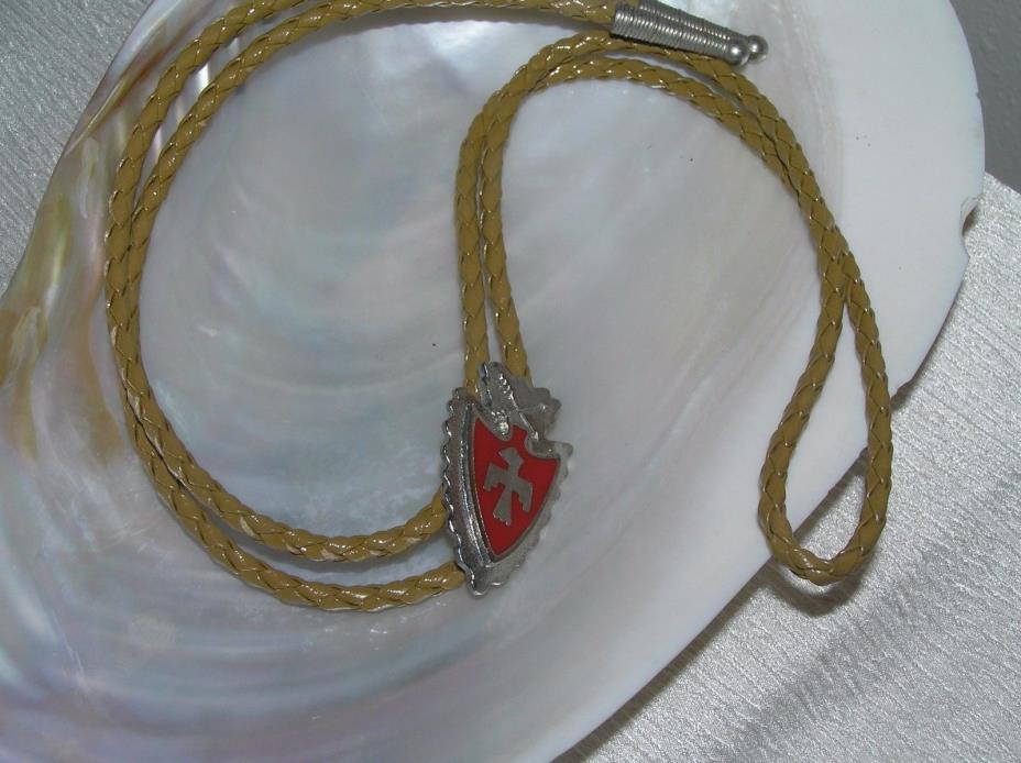 Vintage Faux Goldish Brown Leather Braided Cord w Carved SIlvertone Arrow Head