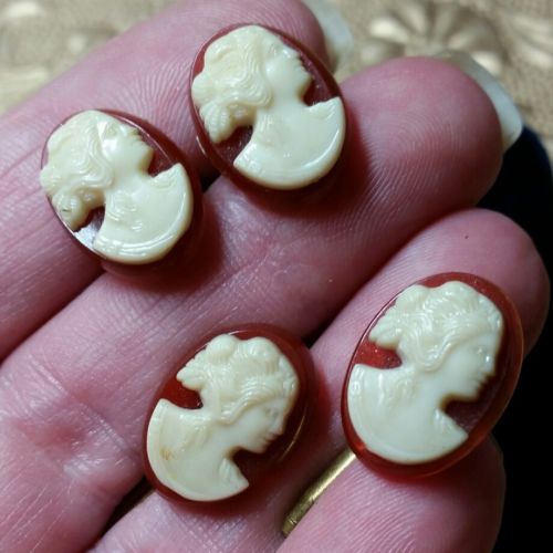 Vintage Antique Celluloid Cameo Gold Tone Cufflinks Buttons Lot