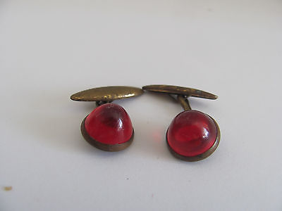 ANTIQUE RED PLASTIC DOMED ART DECO CUFF LINKS