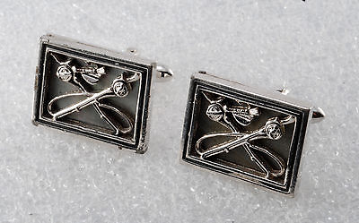 VINTAGE SWANK SILVER PLATED BRASS ROD & REEL FLY FISHING  CUFF LINKS SIGNED USA