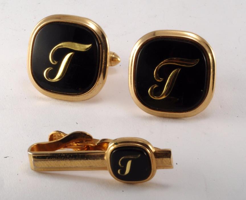 Vtg Swank Gold Plated Brass & Embedded Enamel Letter 