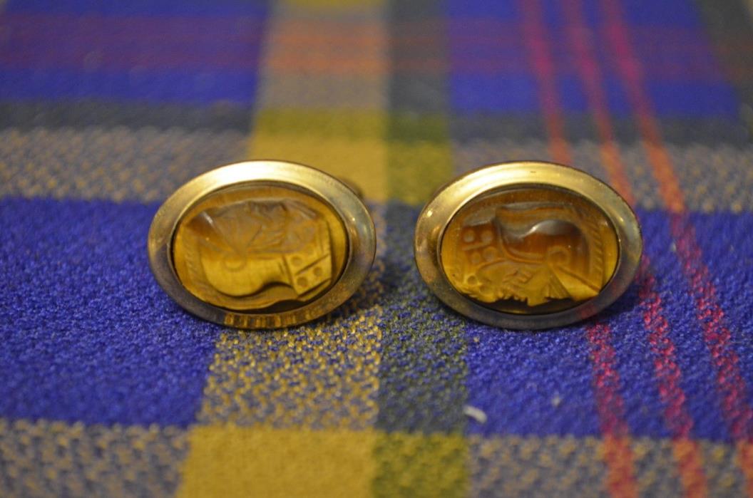 Vintage TIGER EYE Gladiator 12K Gold Filled Setting Cuff Links-Beautiful