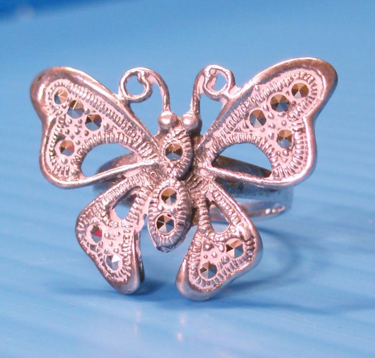 Vintage Butterfly Ring, .925 Sterling Silver & Marcasites, size 8, lovely!