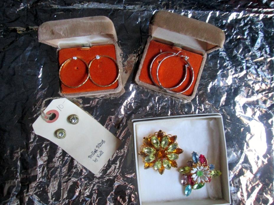 Vintage jewelry, 2 pairs of hoop earrings, 1 pair bullet earrings by Keli, 2 nic