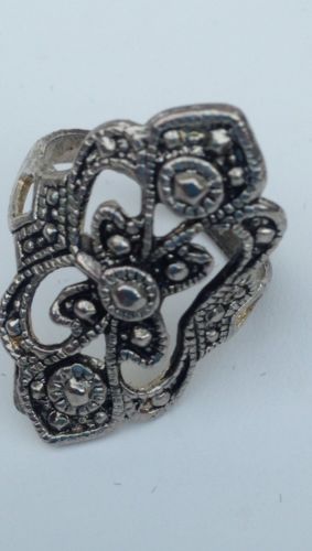 Marcasite Ring Size 5.75 Silver Colored Preowned
