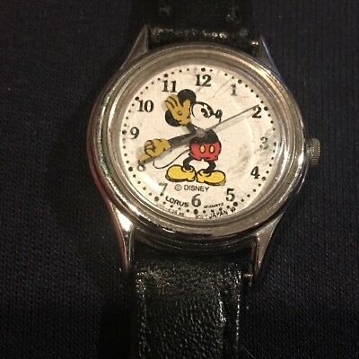 Vintage Lorus Mickey Mouse Watch Black Leather Band