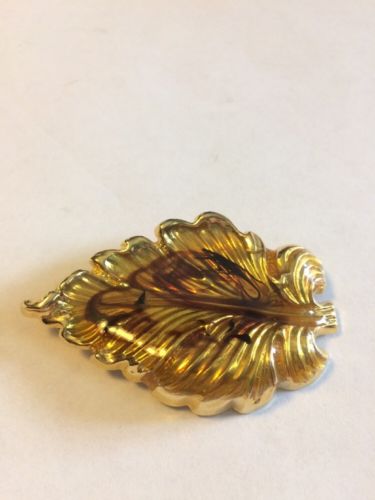 Vintage Gold Tone Brown Fall Leaf Brooch Pin