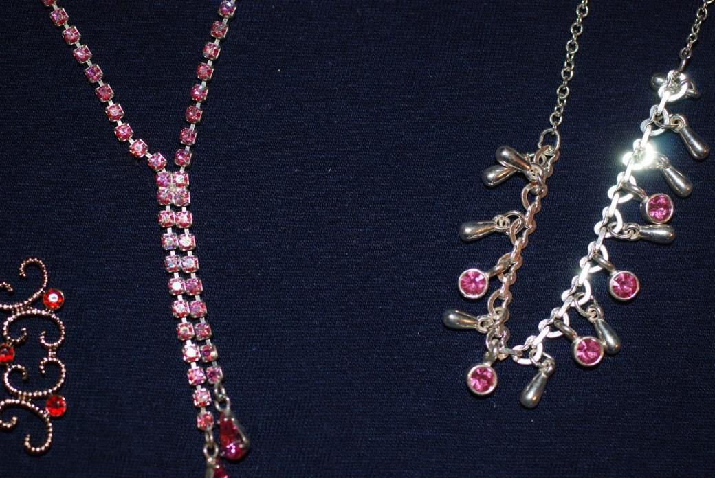 Costume Jewelry-  3 red and pink stone necklaces