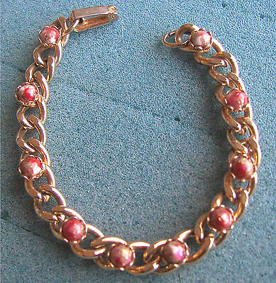 Gold Tone Bracelet with Red Stones - Costume Jewelry - Vintage