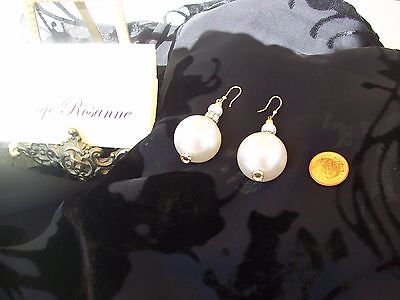 Vintage Gold Tone & Faux Pearl Dangling Pierced Earrings w Crystal Accents WOW!
