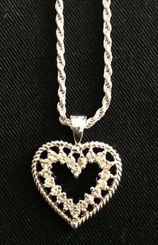 Sterling Necklace w/ Heart & Rhinestones w/ Hand Made Valentine Card ~YGF