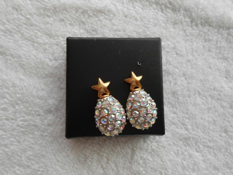 JOAN RIVERS Aurora Borealis Crystal Rhinestone Egg Earrings Pierced