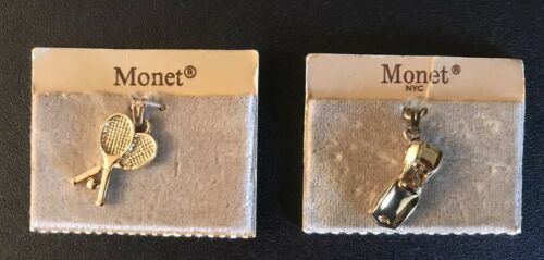 Vintage MONET Car and Tennis Rackets  Pendant Charms Lot of 2