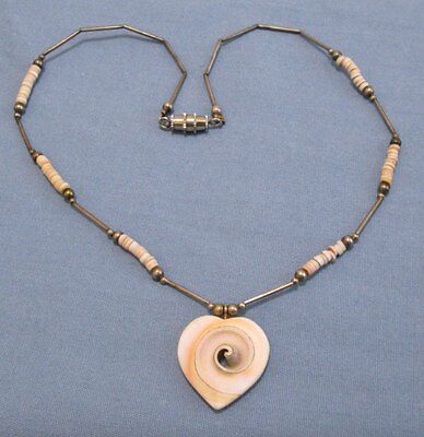 Handmade Shell Heart Pendant Necklace 14 1/2 Inches Long