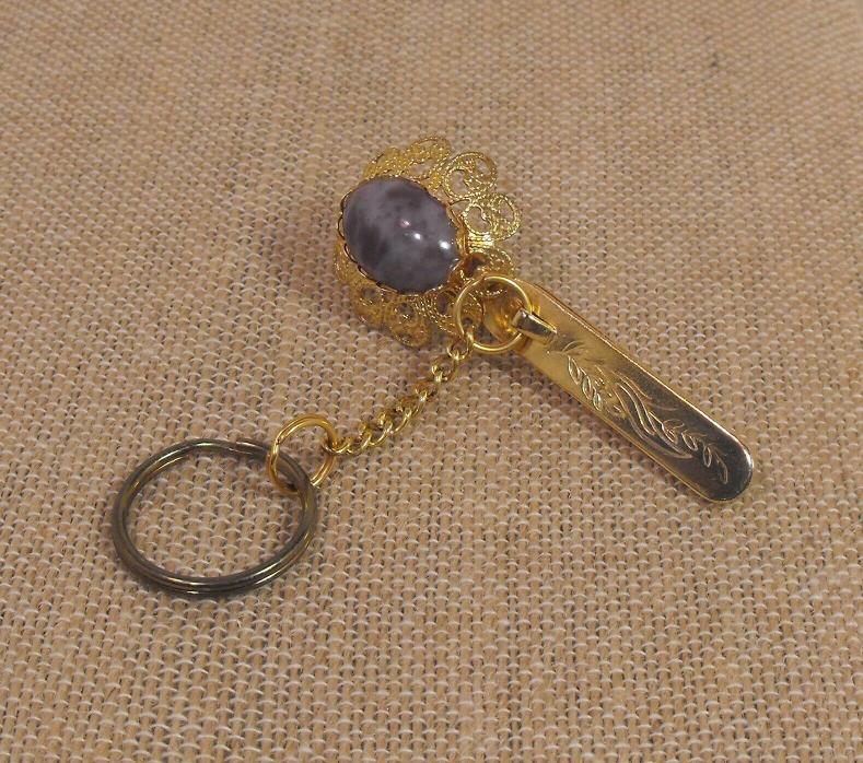 Gold Tone Jeweled Alligator Style Clip with Chain  Attached  Key Ring