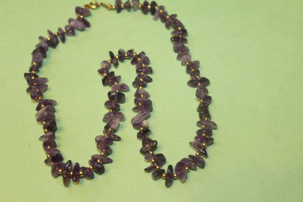 Natural Amethyst Vintage Choker Necklace with Gold Tone Beading and Clasp