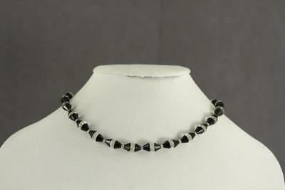VINTAGE Costume Jewelry 1960's MCM MOD Black Code & Facet Bead Necklace 17