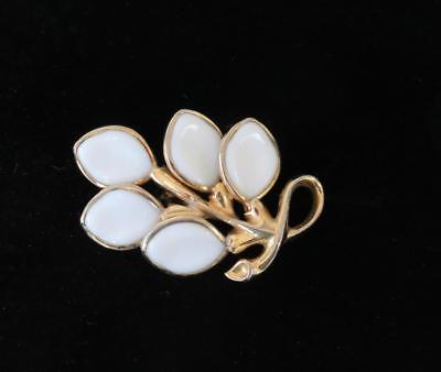 Vintage Flower Milk Glass ? and Gold Tone Pin  1960's