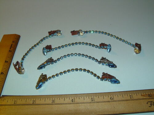 Vintage/ Antique Lot 5 Blue Rhinestone Sweater Clips Costume Jewelry