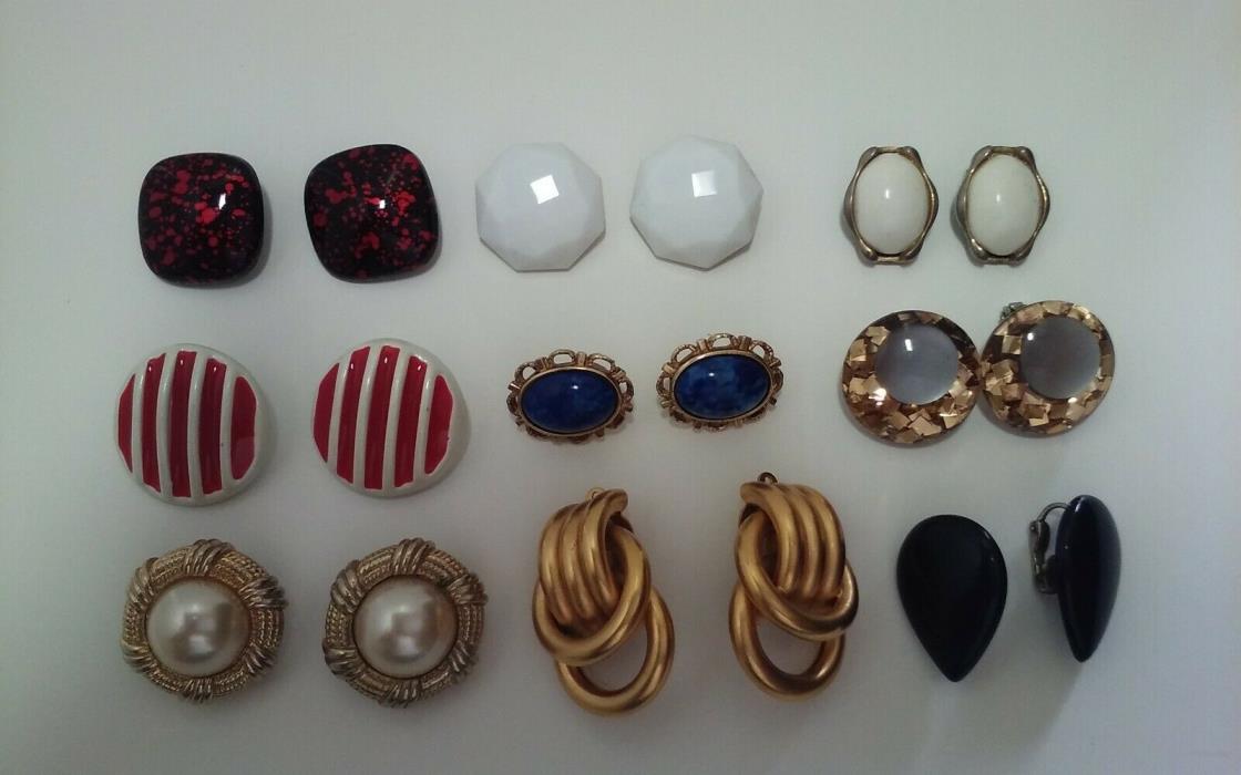 Vintage lot of 9 pair Clip Earrings WD#4585