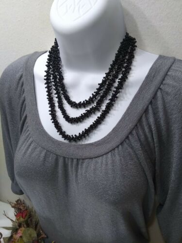 Black Glass Seed Bead Multi Strand Necklace NWT FREE SHIP