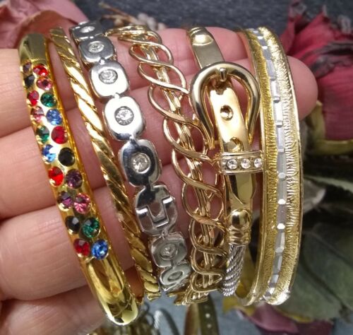 Gold/Silver Tone Rhinestone WGermany Thin Lot Of (22) Bangle Bracelets FREE SHIP