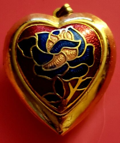 Vintage Cloisonne Enamel Puffed Heart Pendant Locket