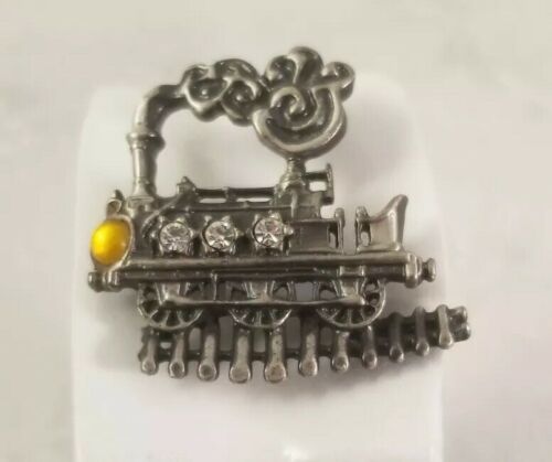 VINTAGE JELLY BELLY STONE RHINESTONE TRAIN BROOCH PIN 1 1/2”