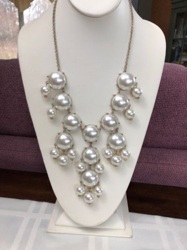 Vintage white pearl beaded extra large bib statement necklace