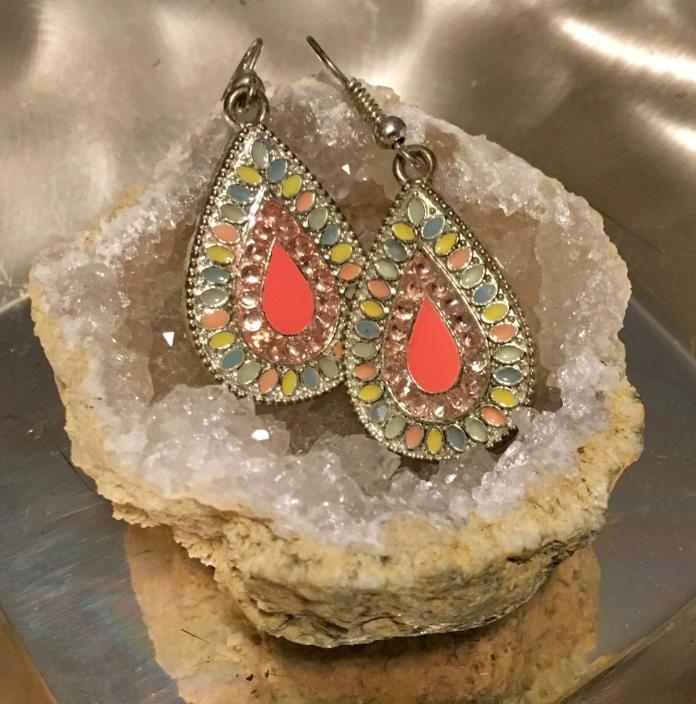 Lovely pair of enameled Earrings Spring Colors