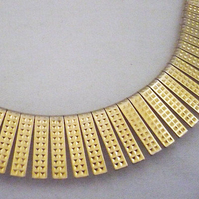 Vintage gold tone articulated textured metal strips choker 16 inch necklace
