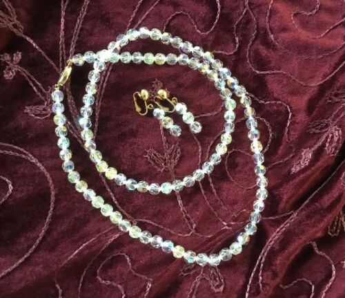 Vintage S.A.L Swarovski Austrian Crystal AB 28” Necklace & Earring Set