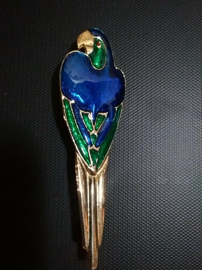 Vintage Parrot Brooch ~ Green/ Blue Enamel Goldtone ~ 1 1/4