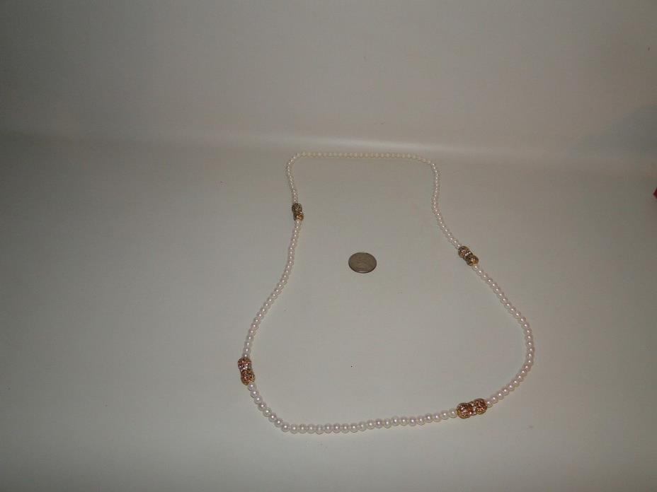 Faux Pearls with Goldtone Beads Necklace, Approx. 34