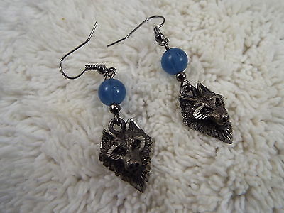 EJC Pewter Wolf Blue Glass Bead Pierced Earrings (C4)
