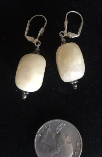 Vintage Yellow Calcite Earrings Dangle Silver Tone Metal French Hook