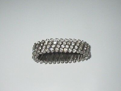 Antique Rhinestone Crystal Bracelet Silver Tone Stretchy Linked Vintage Diagonal
