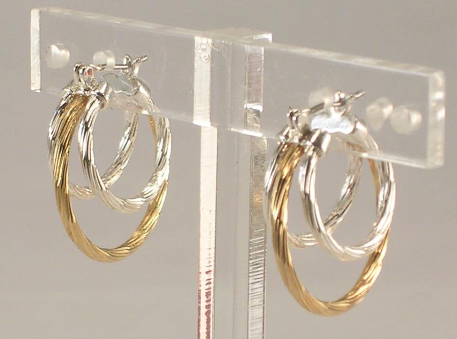 Silver Colored Metal & Gold Colored Metal Joined Hoop Pierced Earrings Snap Post