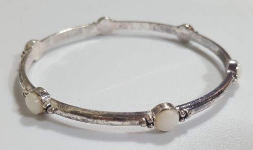Vtg Mother Of Pearl MOP Silver Tone Bangle Retro Jewelry Unbranded