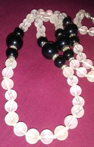 Vintage Antique? Necklace Clear And Black Beads Rhinestones Spacers