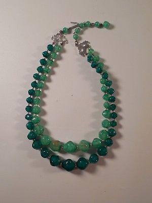 Costume Jewelry Green Plastic Necklace Double Strand