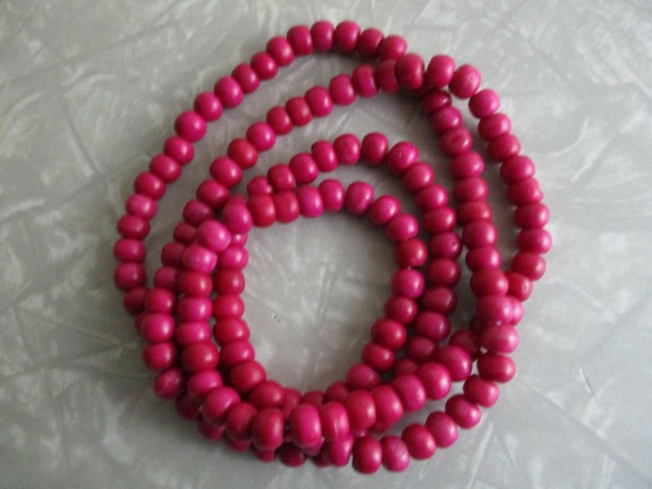 bohemian Bright long pink necklace round beaded beads wrap layer 36 in.