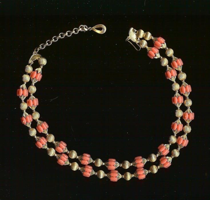 Coral and Gold Colored Vintage Necklace