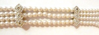 Vintage Faux Pearl Choker Chain Necklace Strand Rhinestones Formal Jewelry