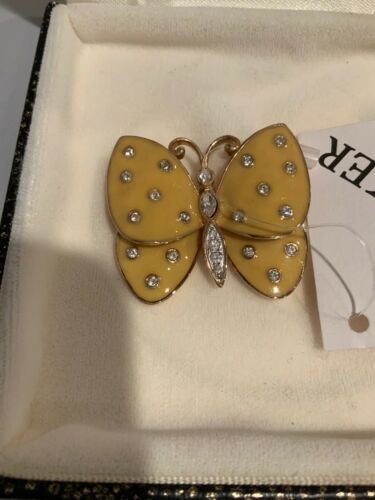 New Vintage Judith Leiber Yellow Butterfly Pin w Crystals ~ NIB