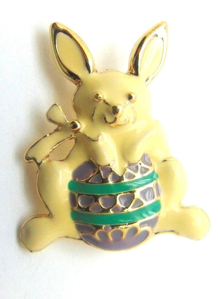 Vintage Easter Bunny Rabbit Pin Egg White Peter Cottontail Brooch    F2