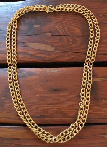 Vintage Anne Klein Double Chain Gold Tone Long Necklace 34”