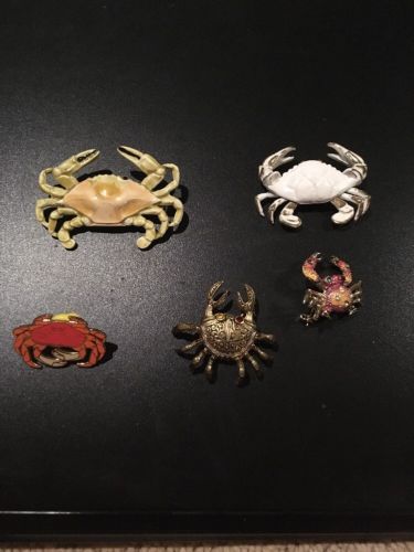 Lot Of 5 Crab Pins Brooches. Moveable Legs On One Pin