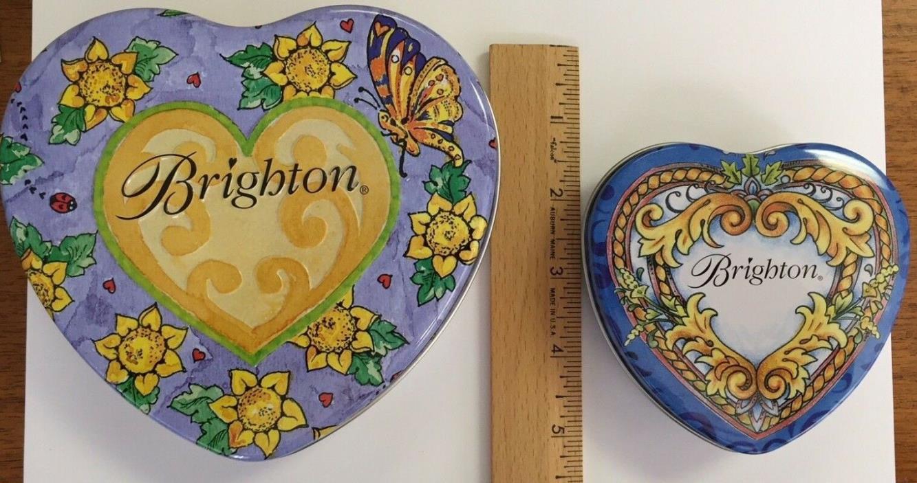 Two Brighton Tins - One Large Heart One Small Heart Primarily Blue