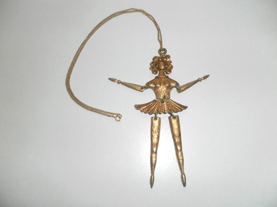 RARE OLD BALLERINA PENDANT NECKLACE ARTICULAT  LEGS & ARMS ( 5